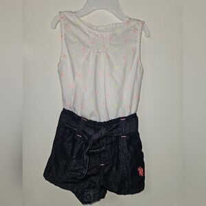 U.S. Polo Assn. Sleeveless White One Piece Outfit With Jean Shorts 3-6 Month